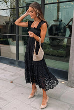 Black Lace Smocked Bodice Sleeveless Midi Dress