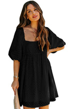 Square Neck Puff Sleeve Babydoll Mini Dress