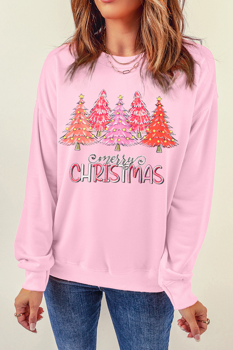 Pink Rhinestone Merry CHRISTMAS Christmas Tree Graphic Sweatshirt