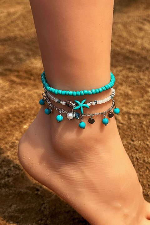 Light Blue Western Turquoise Beaded Multi Layered Anklet