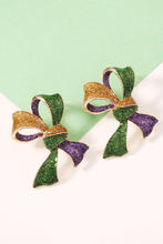 Tillandsia Purple 3D Mardi Gras Bow Dazzling Earrings