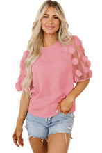 Dusty Pink Contrast Applique Mesh Half Sleeve Blouse