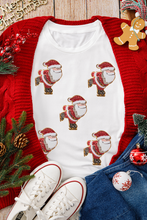 White Shimmer Skiing Santa Clause Print Crew Neck T Shirt