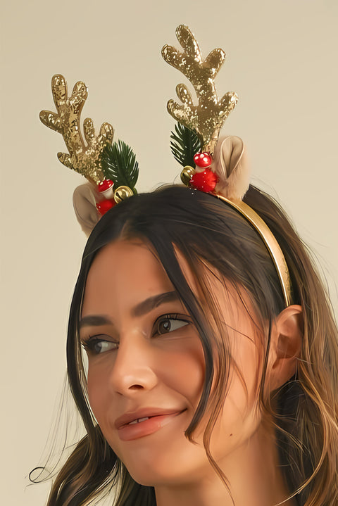 Gold Christmas Reindeer Sequined Bell Headband