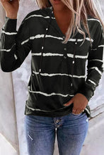 Striped Drawstring Button Long Sleeve Hoodie