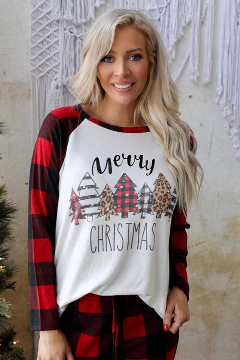 Plaid Merry Christmas Graphic Loungewear Set