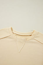 Beige Splicing Round Neck Pullover Sweatshirt