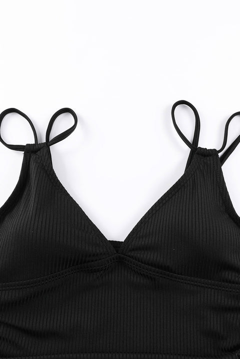 Adjustable Straps Ribbed Knit One Piece Swimsuit