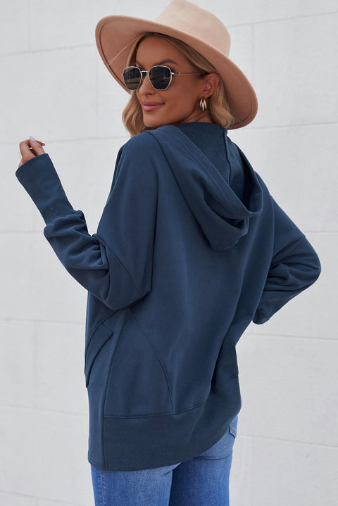 Batwing Sleeve Pocketed Henley Hoodie