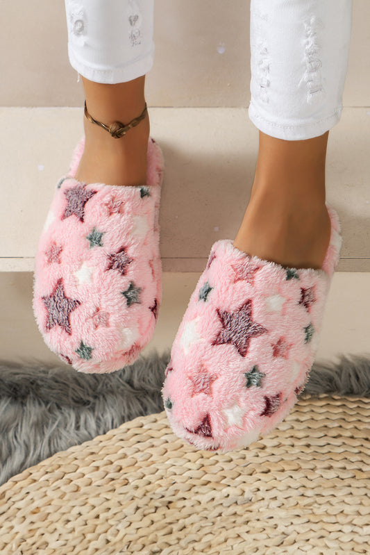 Pink Star Pattern Plush Home Slippers