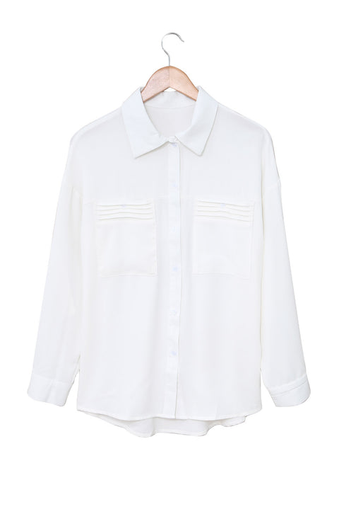 Solid Pocket Long Sleeve Button-up Shirt