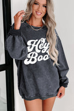 Gray Corded Hey Boo Ghost Graphic Drop Shoulder Halloween Sweatshirt