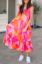 Multicolour Geometric Printed Ruffled Straps Tiered Midi Dress