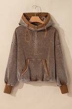 Chestnut Half Zipper Kangaroo Pocket Drawstring Corduroy Hoodie