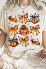 White Cute Bowknot Thanksgiving Graphic Crewneck T Shirt