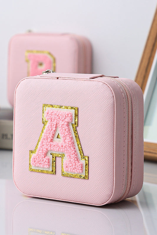 Pink Chenille A Graphic Jewelry Case with Mirror