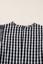 Black Checkered Ruffled Sleeve Frilled Neck Blouse