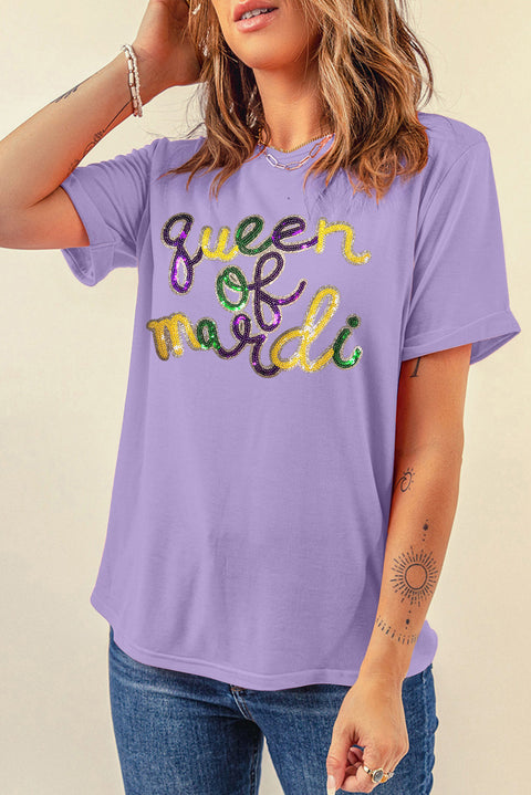 Wisteria queen of mardi Sequin Letter Graphic T Shirt