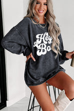 Gray Corded Hey Boo Ghost Graphic Drop Shoulder Halloween Sweatshirt