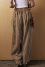 Desert Palm Cotton Linen Drawstring Waist Wide Leg Pants