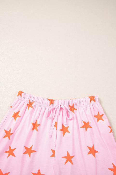 Pink Stars Short Sleeve Shirt and Shorts Bamboo Pajama Set