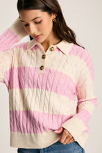 Pink Stripe Cable Knit Collared Henley Sweater