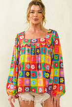 Multicolor Floral Crochet Square Neck Puff Sleeve Blouse