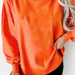 Carrot Exposed Seam Drop Shoulder Round Neck Sweatshirt with Slits