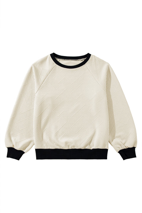 Jet Stream Color Block Edge Raglan Sleeve Crew Neck Textured Top