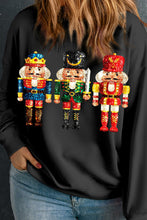 Black Plus Size Sequin Nutcracker Round Neck Sweatshirt