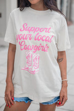 White Support Your Local Cowgirls Boots Print Crewneck Tee