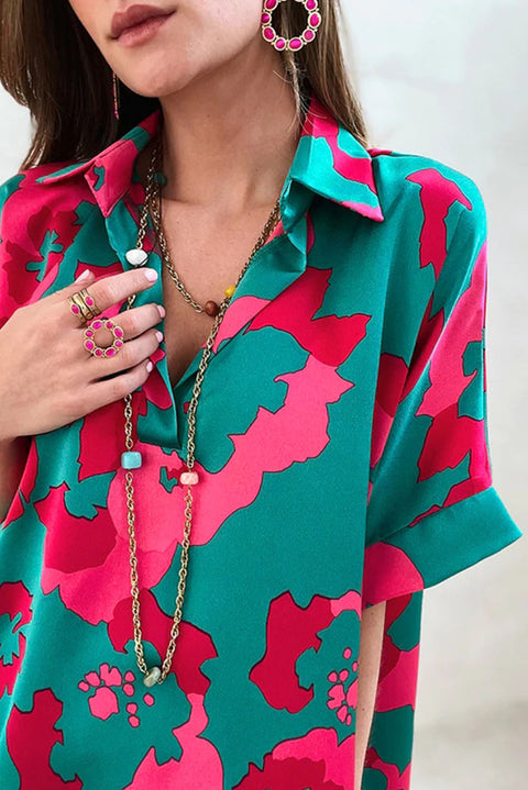 Abstract Print V Neck Blouse