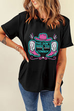 Black Western Hat and Boots Slogan Print Crew Neck T Shirt