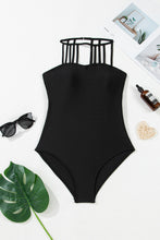 Black Sleeveless Strappy Halter Neck Sexy One Piece Swimsuit