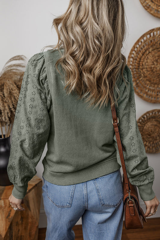 Casual Textured Patchwork Round Neck Sweatshirt