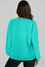 Aruba Blue Solid O Neck High Low Hem Pullover Sweatshirt