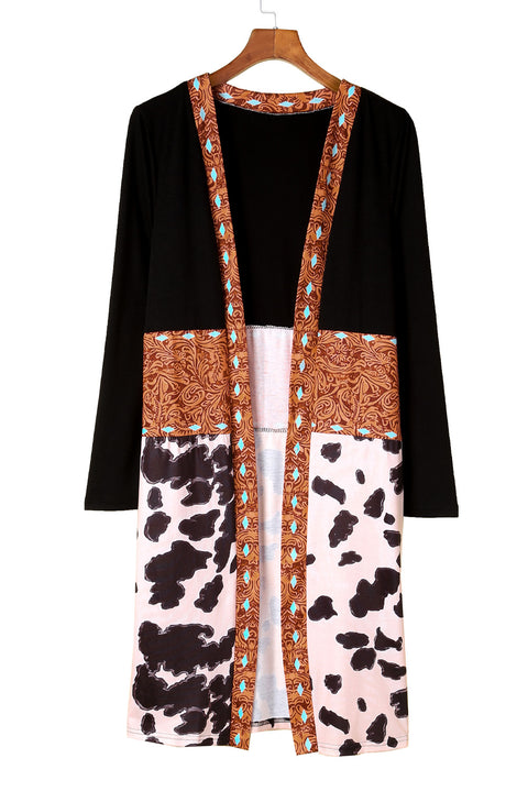 Western Pattern Cow Patchwork Open Front Cardigan