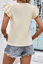 Apricot Crinkle Textured V Neck Flutter Sleeve Top