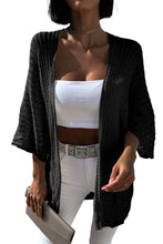 Black Hollow-out Knit Kimono Lightweight Cardigan