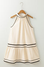 Khaki Stripe Ric Rac Trim Halter A-line Sleeveless Mini Dress