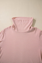 Pink Stripe Cowl Neck Side Slits Loose Fit Long Sleeve Top