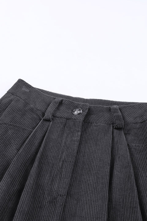 Black Corduroy High Waist Straight Leg Pants