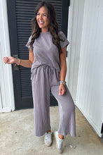 Wild Wind Solid Corded Knit Short Sleeve T Shirt and Wide Leg Pants Set