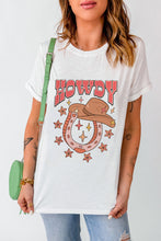 White HOWDY Western Hat Horseshoe Star Print O Neck T Shirt