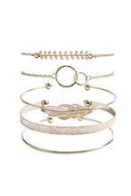 Gold Leaves Retro Pattern Adjustable Plated 5Pcs Bracelet Set