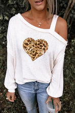 Beige Leopard Sequined Love Heart One Shoulder Top