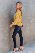 Split Neck Fall Printed Crinkled Blouse