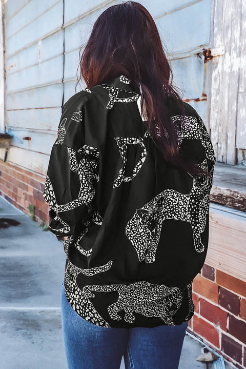 Black Cheetah Print Satin Shirt