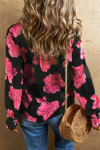 Black Floral Print Pleated Detail Puff Sleeve Shirt