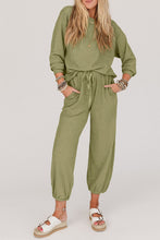 Laurel Green Waffle Knit Long Sleeve Top Drawstring Joggers Set